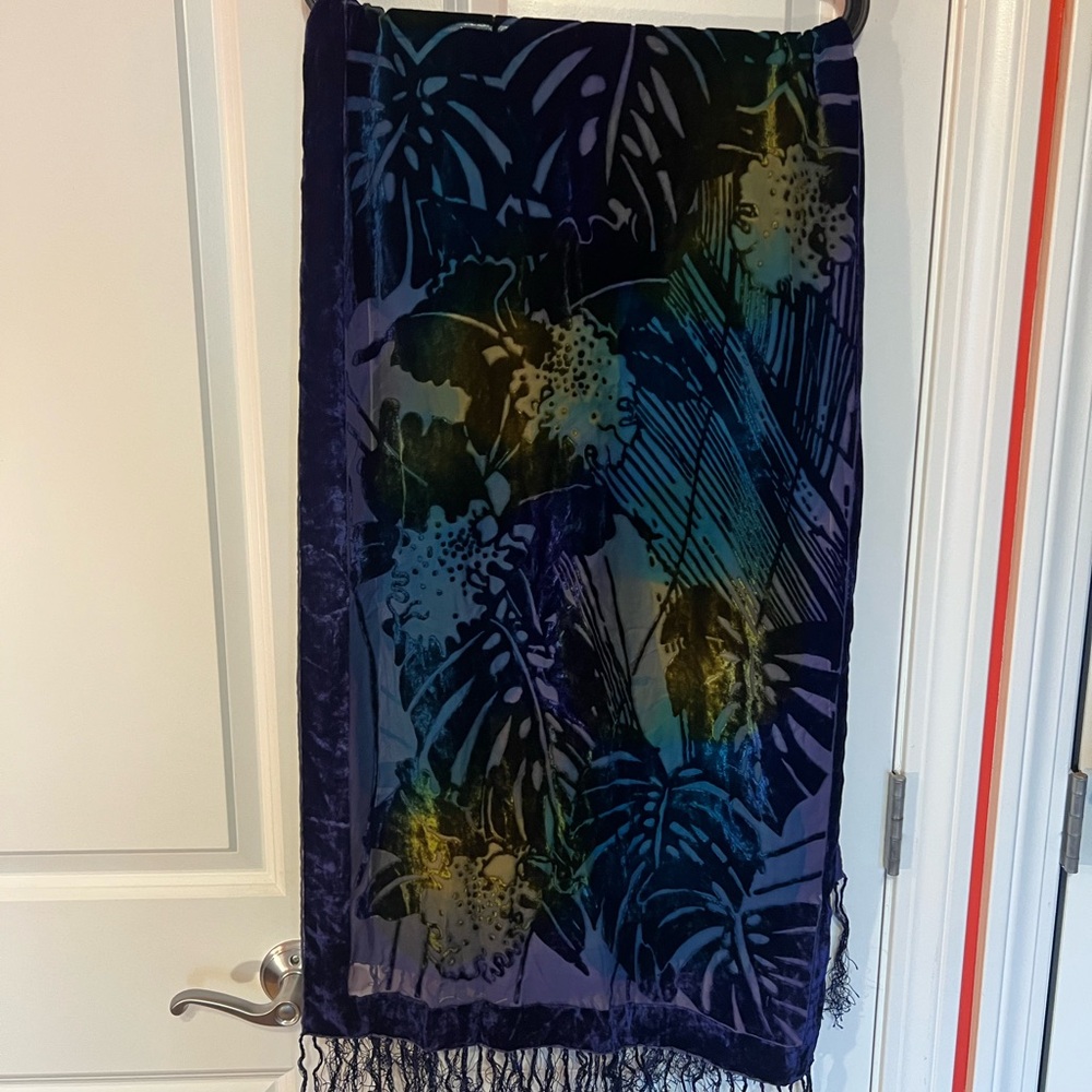 Chico's Blue and Green Tropical sheer Patterned Scarf